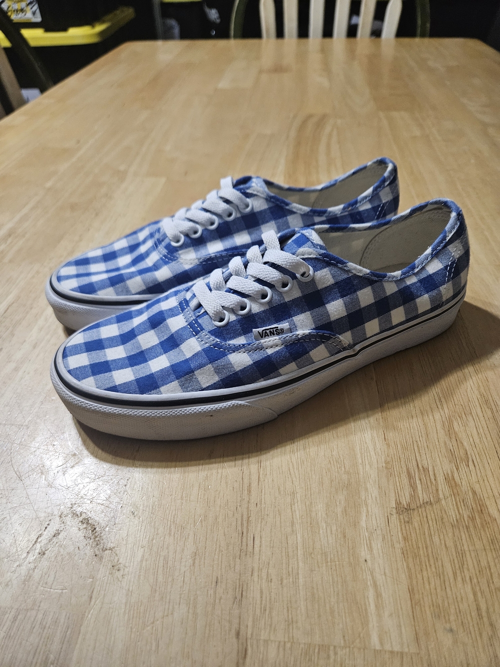 Vans Blue and White Gingham Canvas Sneakers